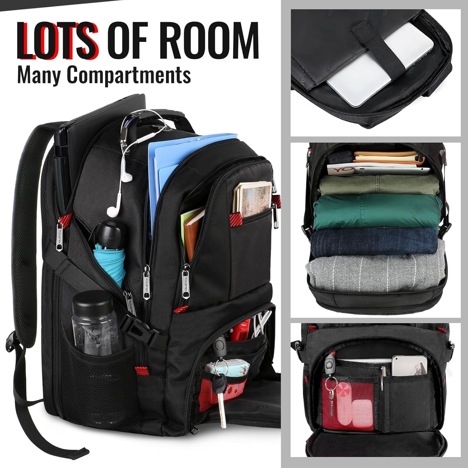 Large Backpack for Men, Extra Large Laptop Backpacks for Men Women, Water Resistant Travel Backpack Airline Approved Business Work Bag Fits 17 Inch Computer, Black