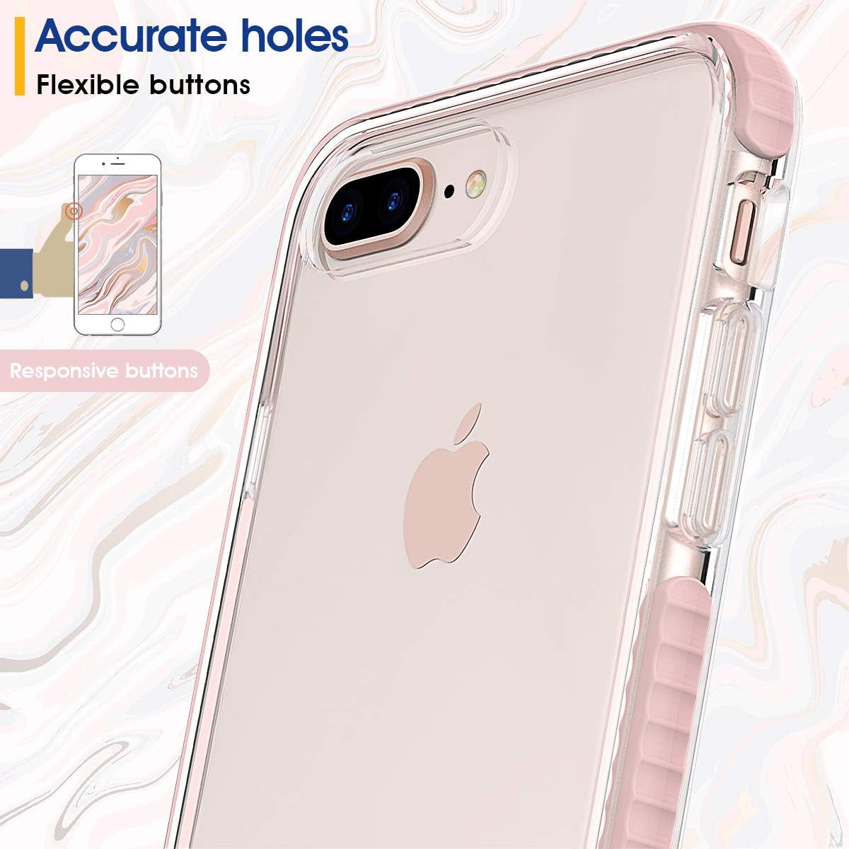 Compatible with Iphone 8 plus Case Compatible with Iphone 7 plus Case Clear Shield Heavy Duty Anti-Yellow Anti-Scratch Shockproof Cover (Pink)